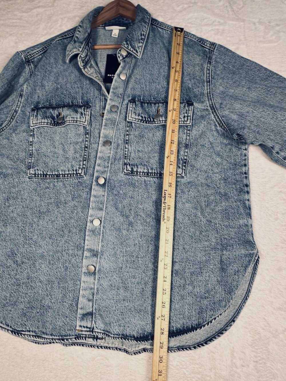 Parke Target Denim Shacket Shirt Jacket Light Wash Oversized Button Front Sz XL - Picture 15 of 16